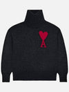 Intarsia Heart Logo Turtleneck Black - AMI - BALAAN 2