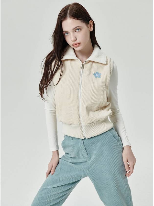 Mouse Flower Corduroy Zip-up Best Cream - GOXO - BALAAN 1