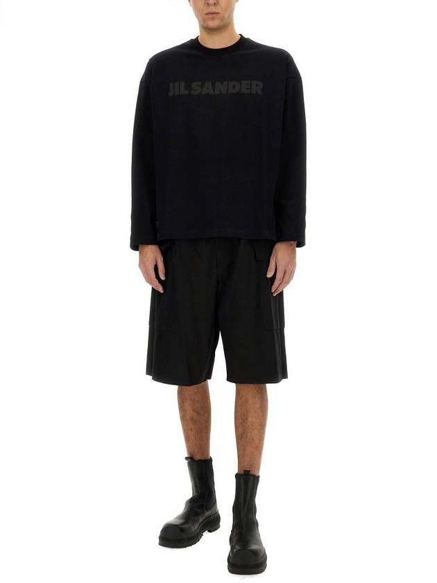 Logo Print Cotton Long Sleeve T-Shirt Black - JIL SANDER - BALAAN 3