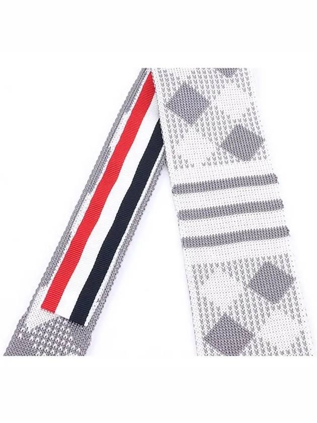 Knit Silk Jacquard Gingham Check Tie Light Gray - THOM BROWNE - BALAAN.