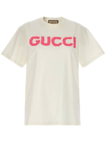 Embroidery Logo Short Sleeve T-Shirt White - GUCCI - BALAAN 1