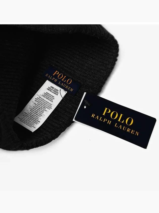 Embroidered Bear Knit Wool Beanie Black - POLO RALPH LAUREN - BALAAN 5