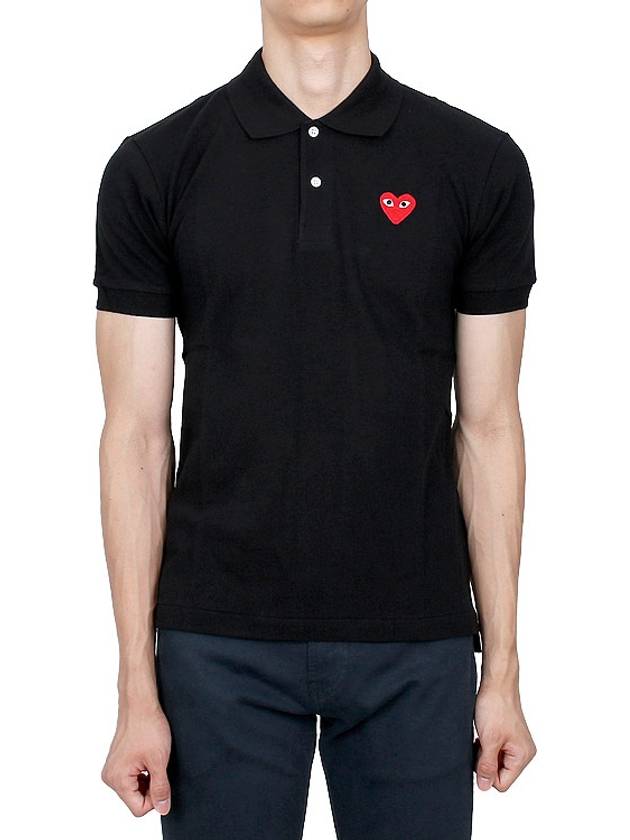 Red Heart Wappen Polo Shirt Black - COMME DES GARCONS - BALAAN 3