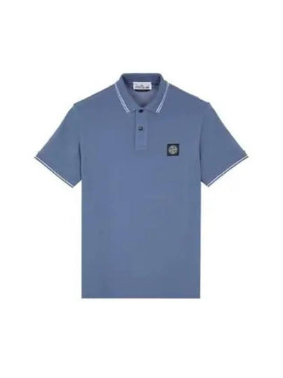 Stretch Cotton Pique Short Sleeve Polo Shirt Light Blue - STONE ISLAND - BALAAN 2