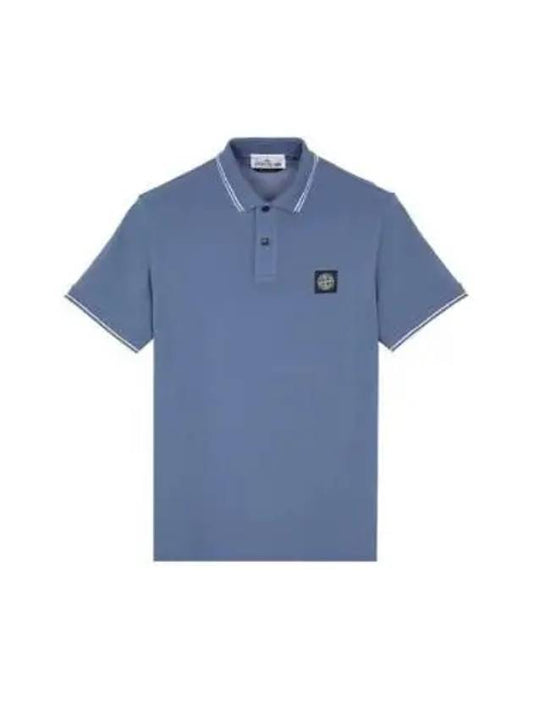 Stretch Cotton Pique Short Sleeve Polo Shirt Light Blue - STONE ISLAND - BALAAN 2