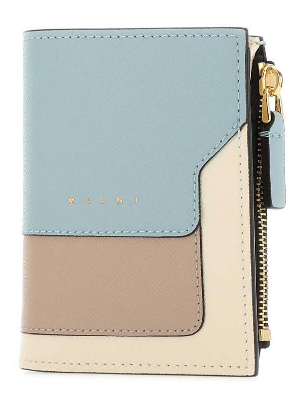 Color Block Leather Half Wallet Blue - MARNI - BALAAN 1