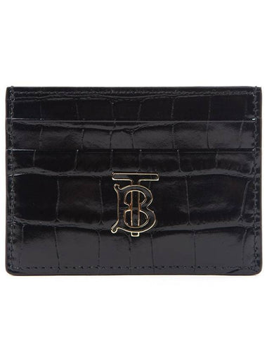 TB Embossed Logo Leather Card Wallet Black - BURBERRY - BALAAN 1