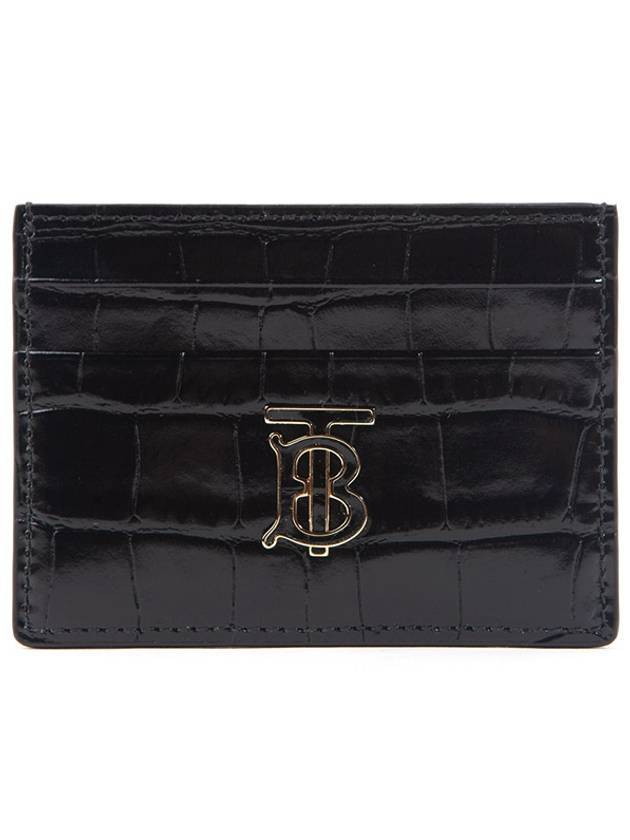 TB Logo Embossed Leather Card Wallet Black - BURBERRY - BALAAN 1