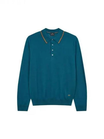 PS color combination line wool polo knit blue green 271554 - PAUL SMITH - BALAAN 1