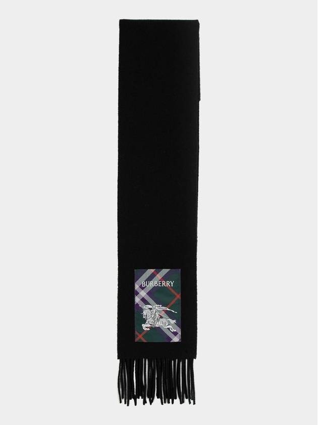 Check Label Cashmere Fringe Scarf Black - BURBERRY - BALAAN 3