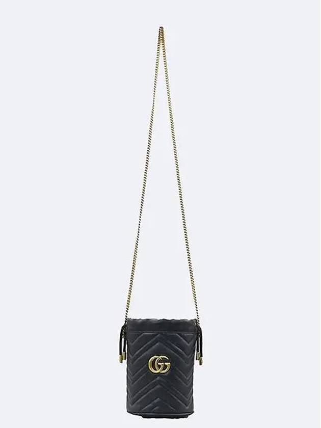 575163 Black leather GG Marmont logo gold metal mini bucket chain cross bag - GUCCI - BALAAN 2