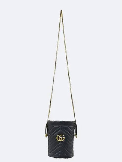 575163 Black leather GG Marmont logo gold metal mini bucket chain cross bag - GUCCI - BALAAN 2