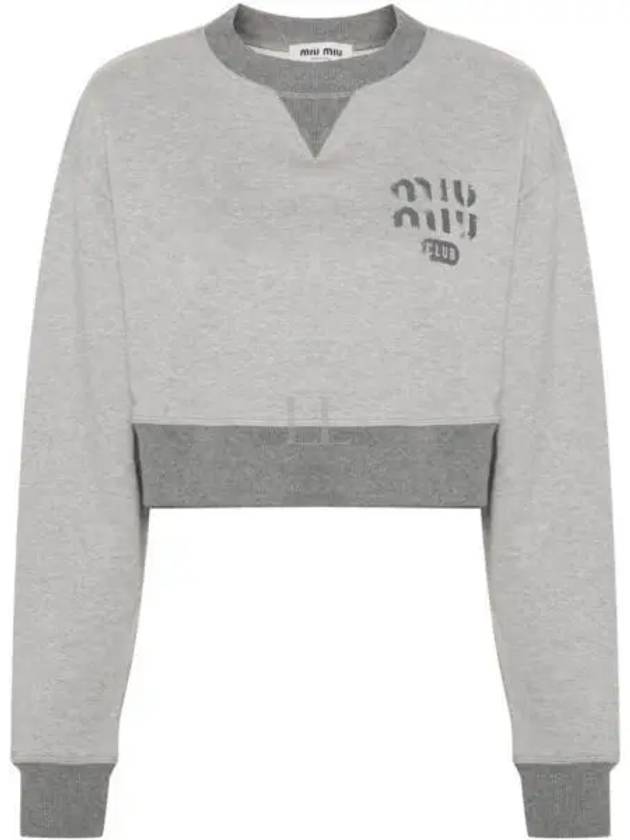 Cropped Logo Print Sweatshirt Grey - MIU MIU - BALAAN 2