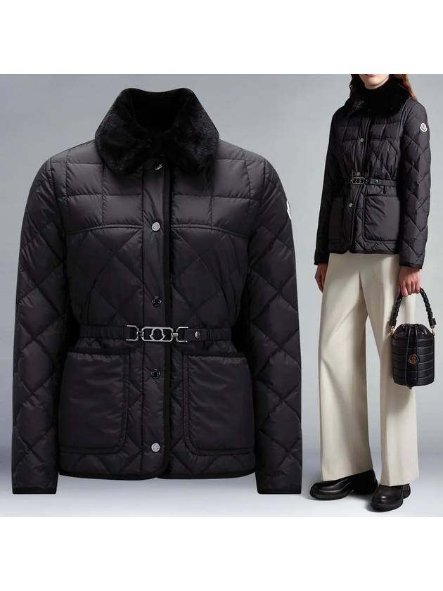 Women's Cygne Logo Patch Short Down Padded Jacket Black - MONCLER - BALAAN 2