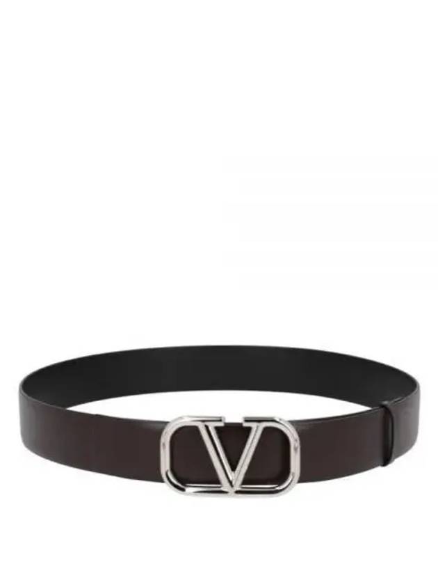 V Logo Signature Buckle Leather Belt Brown - VALENTINO - BALAAN 2