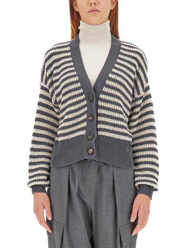 Striped Cardigan Gray Beige - BRUNELLO CUCINELLI - BALAAN 2