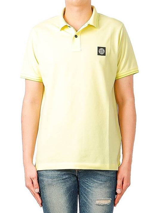 Men's Two Line Wappen Patch Cotton Short Sleeve Polo Shirt Yellow - STONE ISLAND - BALAAN 2