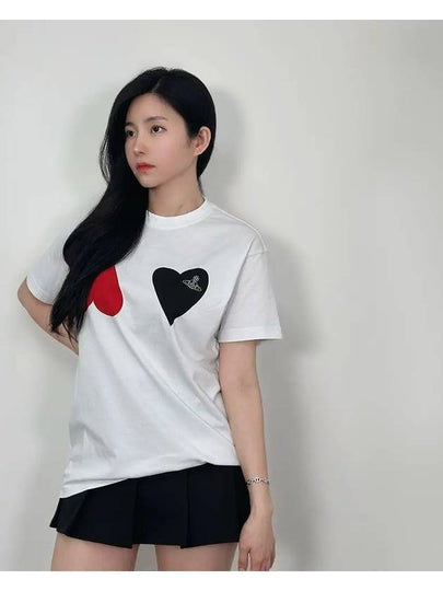 Logo Double Heart Print Short Sleeve T-Shirt White - VIVIENNE WESTWOOD - BALAAN 2