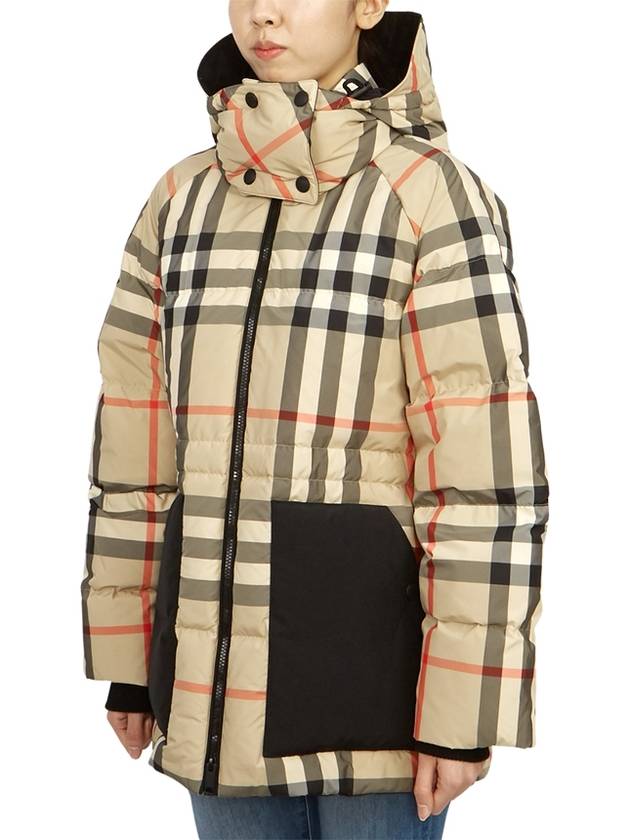 Women's Detachable Check Hooded Padding Archive Beige - BURBERRY - BALAAN 4