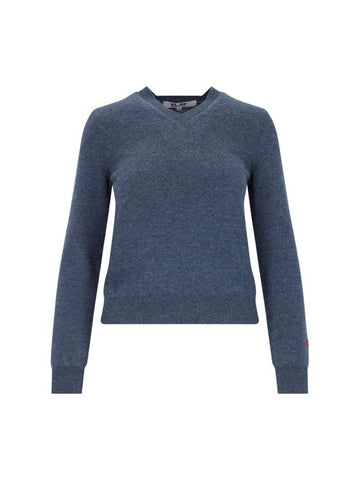 Red Heart Wappen V-Neck Wool Knit Top Navy - COMME DES GARCONS - BALAAN 1