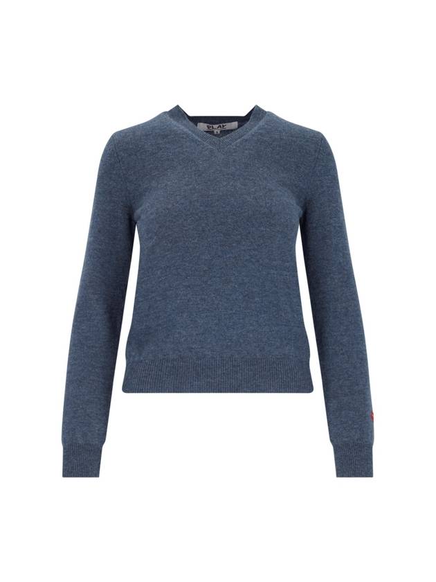 Red Heart Wappen V-Neck Wool Knit Top Navy - COMME DES GARCONS - BALAAN 1