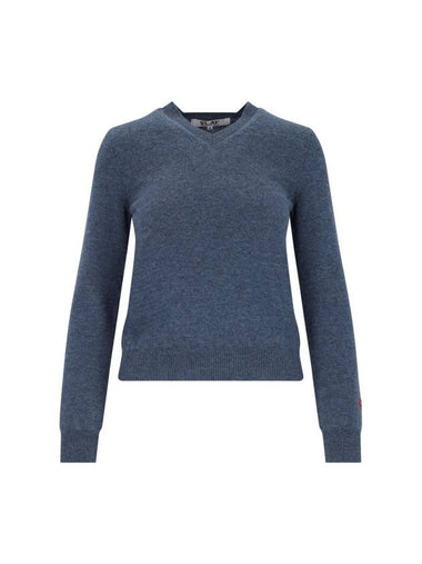 Red Heart Waffen V-Neck Wool Knit Top Navy - COMME DES GARCONS - BALAAN 1