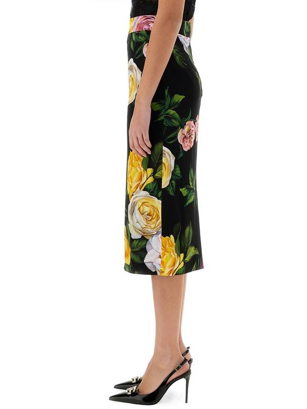 PEONY AND ROSE PRINT CHARMEUSE LONGUETTE SKIRT - DOLCE&GABBANA - BALAAN 4