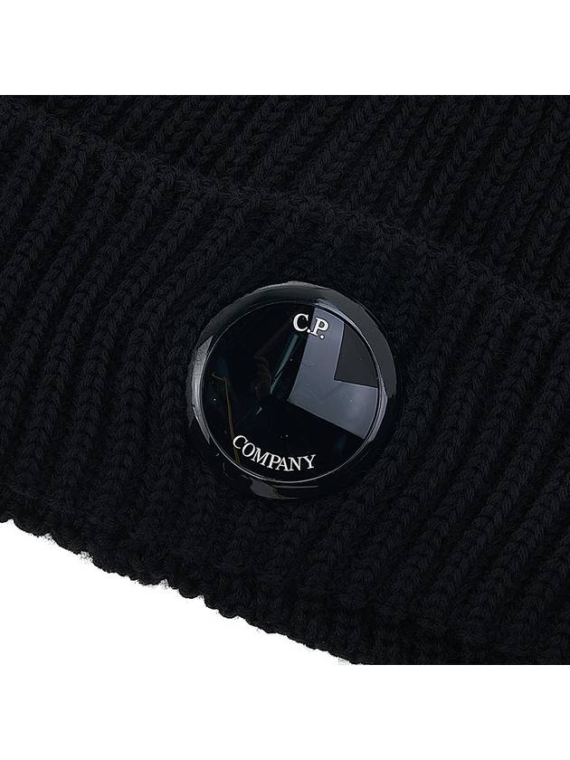 Lens Wappen Extra Fine Merino Wool Beanie Black - CP COMPANY - BALAAN 7