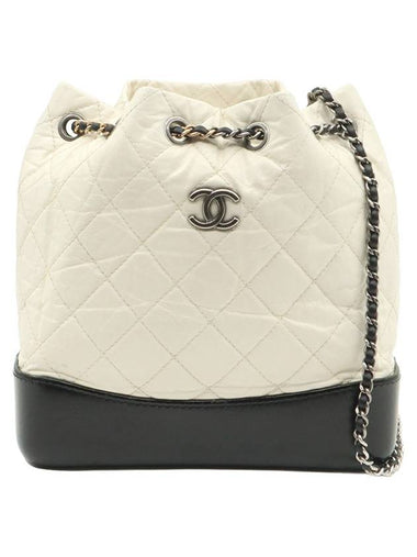 White Vintage Calfskin Gabrielle COCO Logo Small Chain Bucket Backpack 26th - CHANEL - BALAAN 1