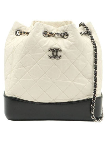 White Vintage Calfskin Gabrielle COCO Logo Small Chain Bucket Backpack 26th A94485 - CHANEL - BALAAN 1