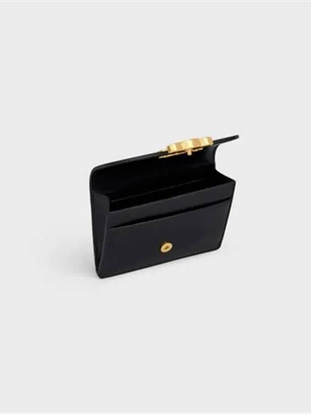 Triomphe Shiny Calfskin Flap Card Wallet Black - CELINE - BALAAN 5