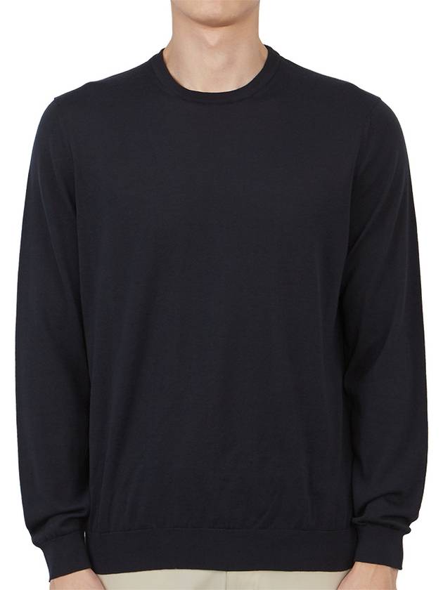 Men's Crew Neck Cotton Knit Top Navy - DRUMOHR - BALAAN 2