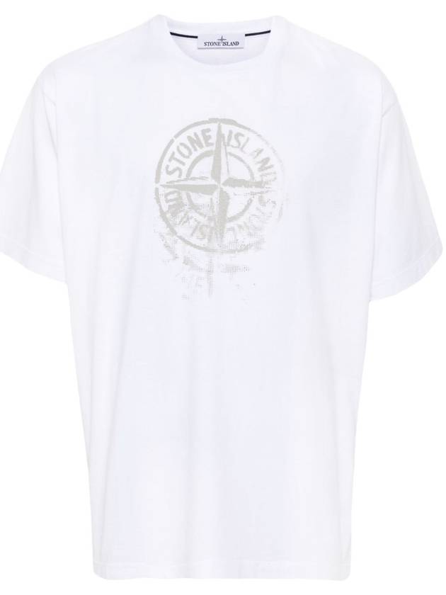 Men's Logo Print Crew Neck Short Sleeve T-Shirt White - STONE ISLAND - BALAAN 3