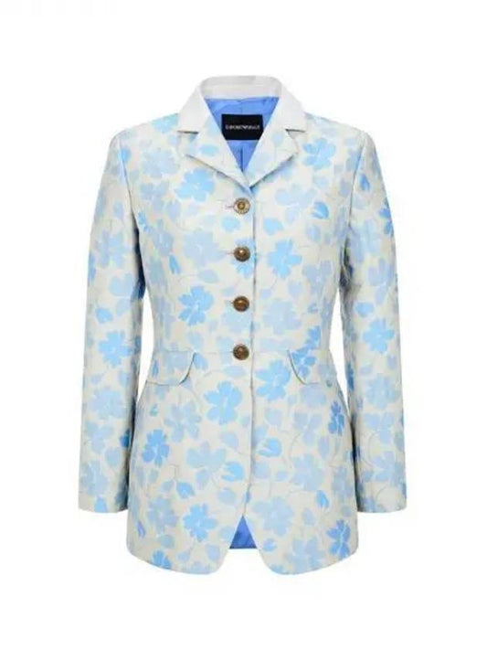 Women s Flower Pattern Brass Button Jacket Blue 270046 - EMPORIO ARMANI - BALAAN 1