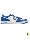 Men's Downtown Triangle Logo Leather Low Top Sneakers White Cobalt Blue - PRADA - BALAAN 2