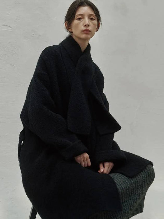 Handmade Suri Alpaca Muffler Single Coat Black - NOIRER FOR WOMEN - BALAAN 2