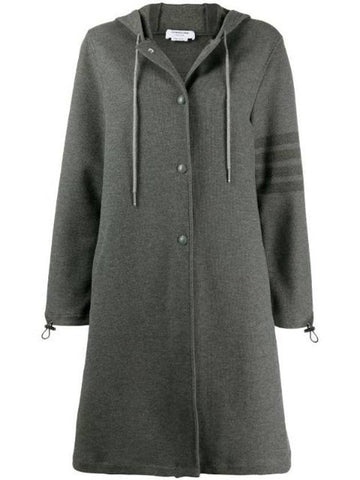 Women s 4 Bar Tonal Reversible Cotton Twill Hooded Parka Gray - THOM BROWNE - BALAAN 1