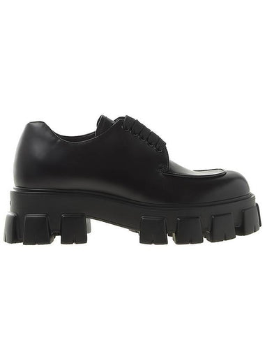 Men's Brushed Leather Monolith Lace-Up Derby Black - PRADA - BALAAN 1