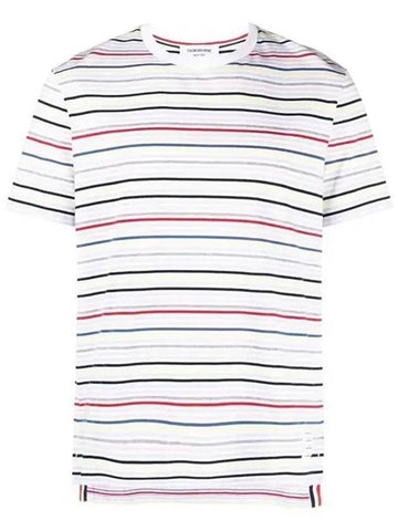 Men's Striped Midweight Jersey Short Sleeve T-Shirt White - THOM BROWNE - BALAAN 1