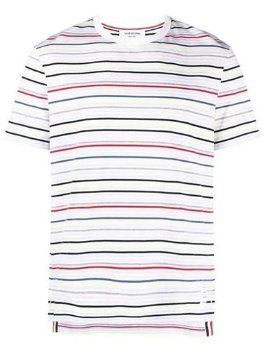 Men's Striped Midweight Jersey Short Sleeve T-Shirt White - THOM BROWNE - BALAAN 1