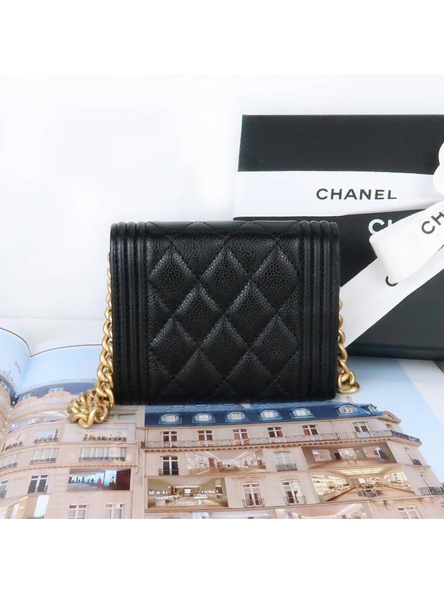 Boy Gold Logo Chain Caviar Card Wallet Black - CHANEL - BALAAN 5