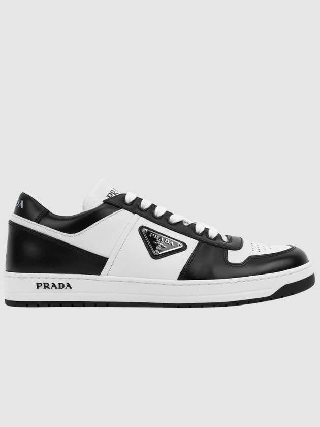 Men's Downtown Triangle Logo Leather Low Top Sneakers White Black - PRADA - BALAAN 2