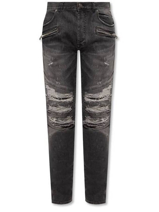 cut-out zipper pocket straight jeans black - BALMAIN - 1