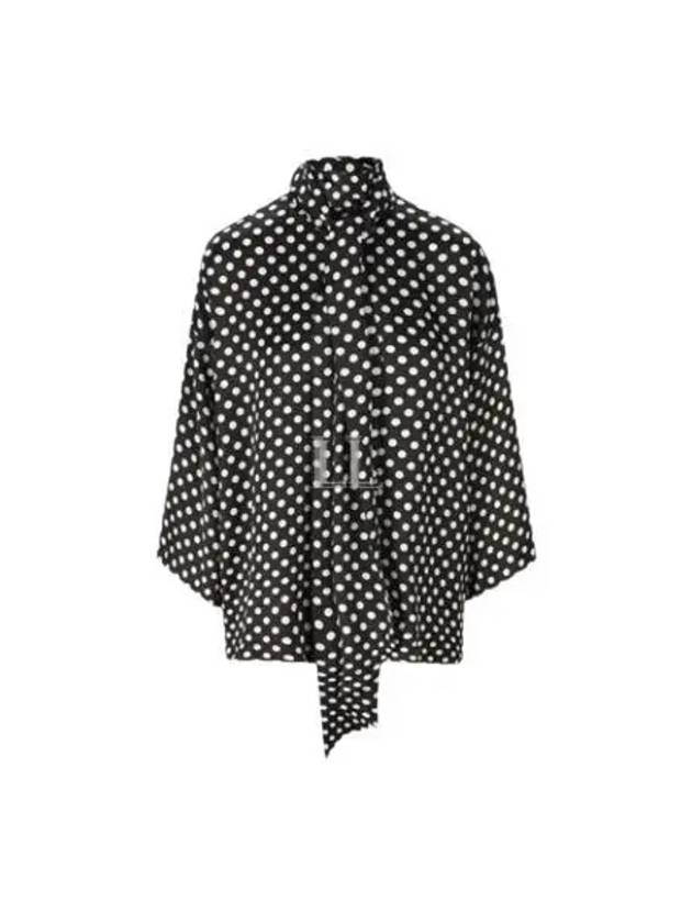 Polka Dot Bow Satin Blouse Black - SAINT LAURENT - BALAAN 2