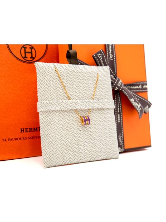 Women s Necklace Mini Pop Ache H Pendant Purple Anemone Gold Chain - HERMES - BALAAN 2