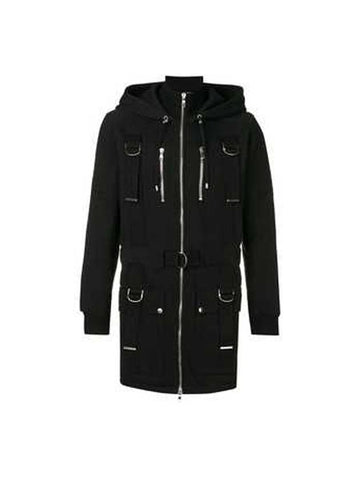 Cotton Hooded Long Parka Black - BALMAIN - BALAAN 1