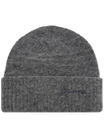 Logo Soft Wool Beanie Gray Women s - GANNI - BALAAN 1