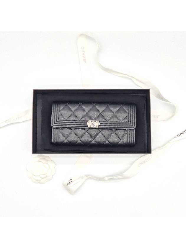 Boy Silver Long Flap Caviar Long Wallet Black - CHANEL - BALAAN 4