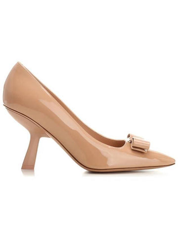 Women's Vara Bow Patent Calfskin Pumps Beige - SALVATORE FERRAGAMO - BALAAN 1