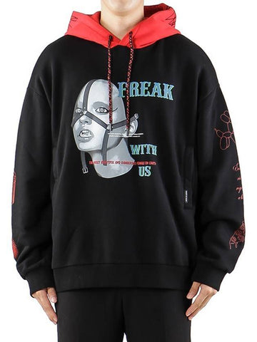 Men's Freak Print Cotton Hoodie Black - MARCELO BURLON - BALAAN 1